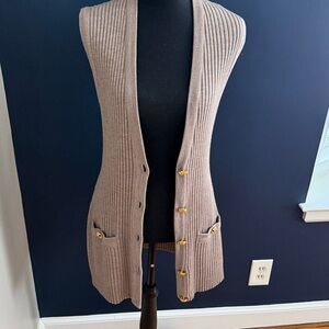 Classiques (Nordstrom )Wool Ribbed Knit Vest Gold Button Sleeveless Cardigan PM